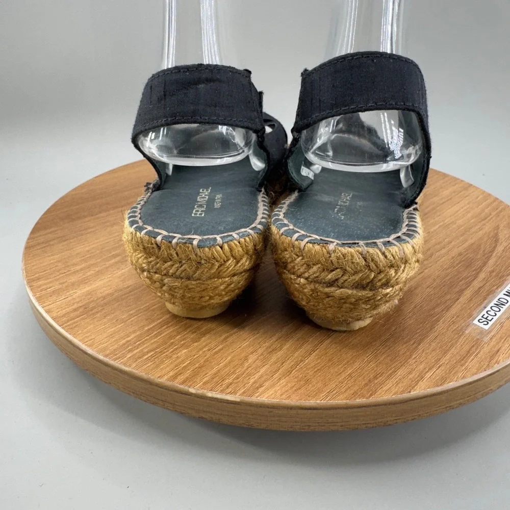 Eric‎ Michael Black Espadrille Wedge Sandals 39 8.5 Slingback Bow Made in Spain